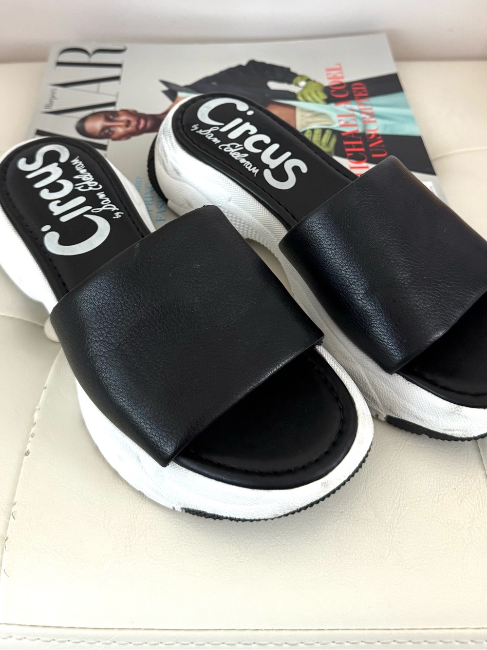 Circus by Sam Edelman Black and White Platform Slide Sandals